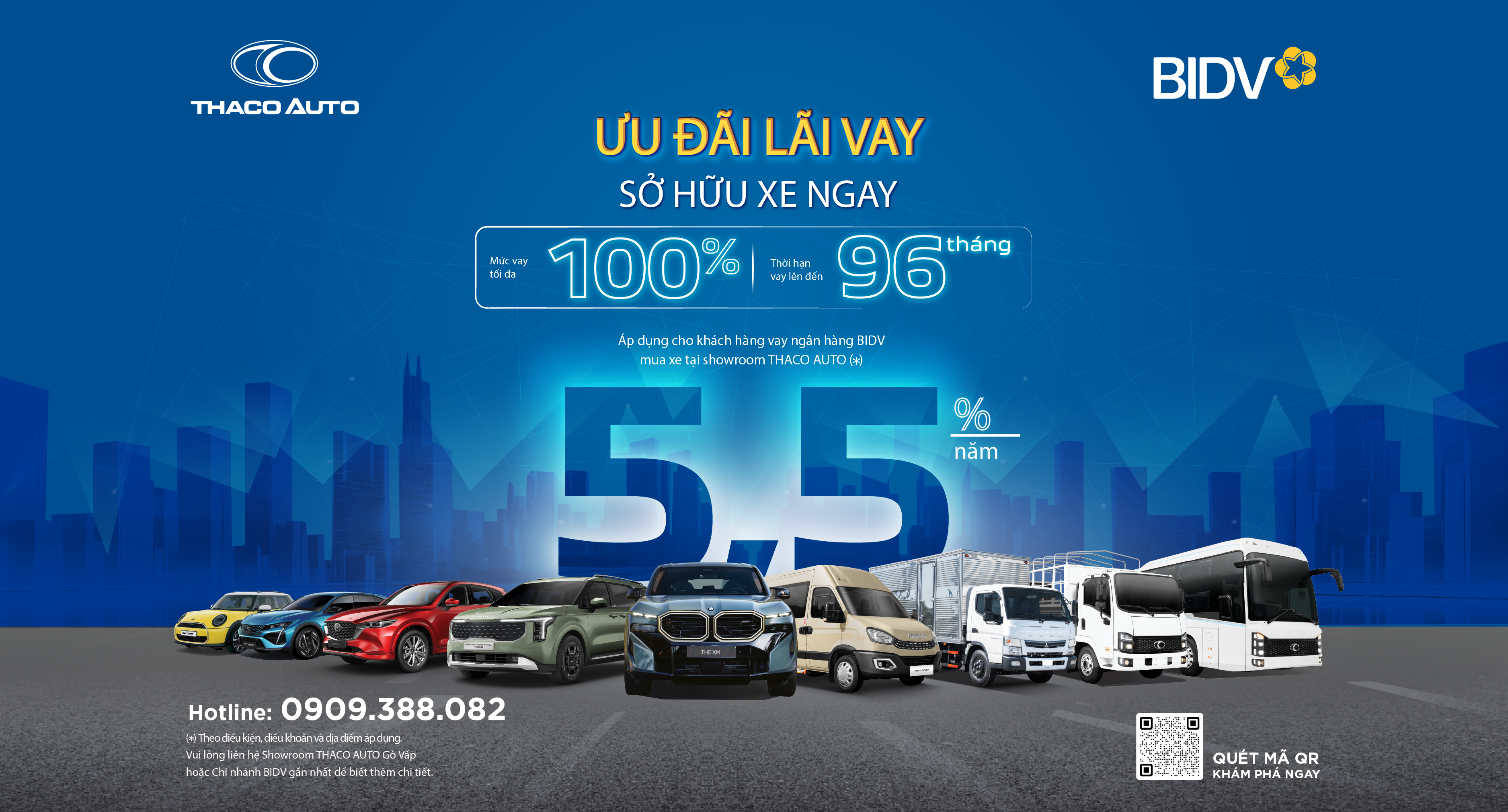THACO AUTO hợp tác BIDV triển khai gói vay mua xe ưu đãi đến 100% giá trị xe, lãi suất chỉ từ 5,5%/năm