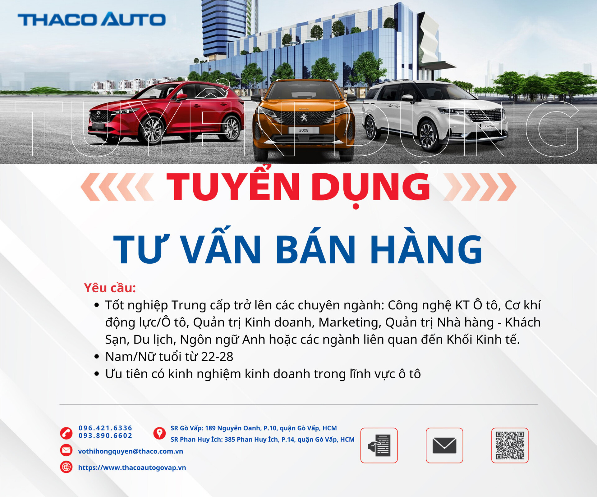 THACO AUTO Gò Vấp tuyển dụng Chuyên Viên Tư Vấn Bán Hàng (Tháng 09/2024)